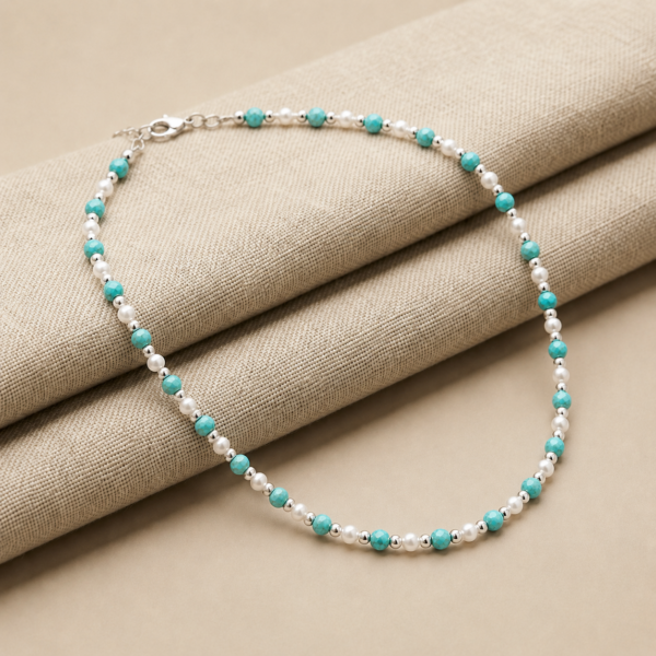 Perlen-Kugelkette „Gala 2“ mit Edelstein aus 925er Sterling Silber