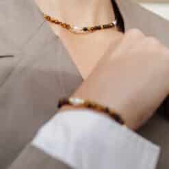 Josefa Perlen Kugelkette Edelstein mit 925 Sterling Silber goldplattiert