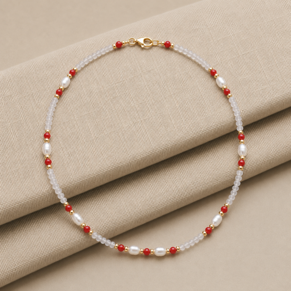 Perlen-Kugelkette „Imelda“ mit Edelstein aus 925er Sterling Silber, goldplattiert