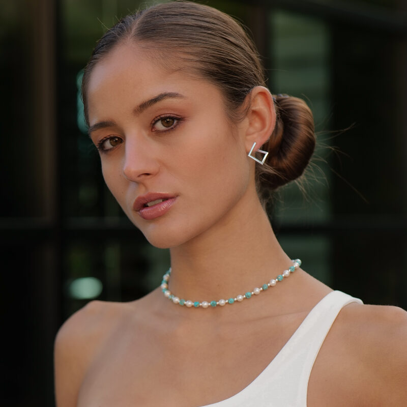 Perlen-Kugelkette „Gala 2“ mit Edelstein aus 925er Sterling Silber