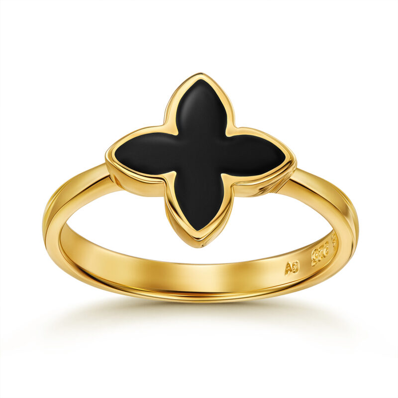 Ring „Coslada“ aus 925er Sterling Silber, goldplattiert mit Onyx