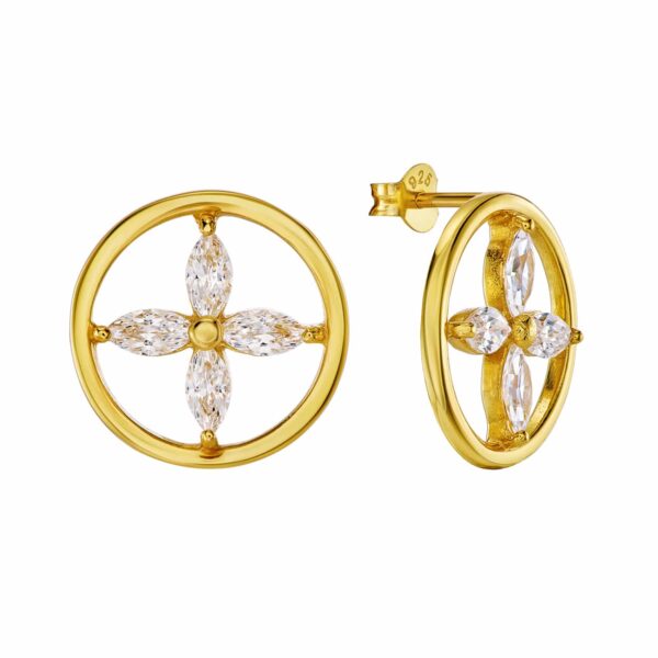 Ohrringe „Eleni“ mit Kreis-Design aus 925er Sterling Silber, goldplattiert & Zirkonia