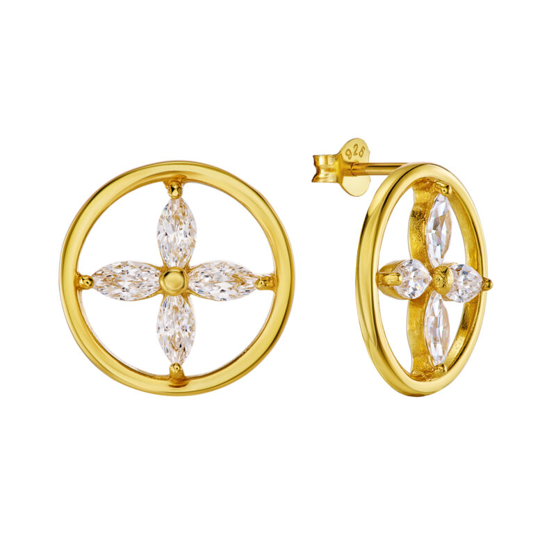 Ohrringe „Eleni“ mit Kreis-Design aus 925er Sterling Silber, goldplattiert & Zirkonia