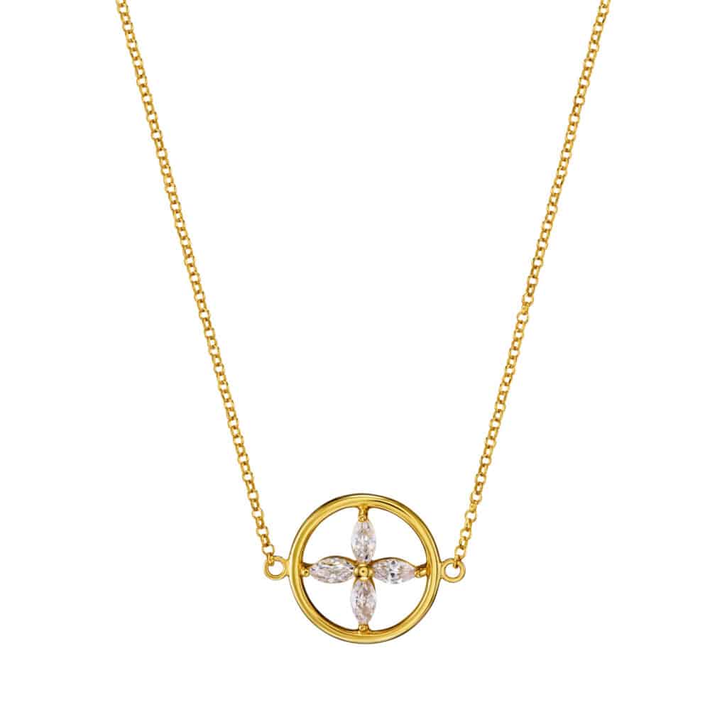 Kette „Eleni“ mit Kreis-Design No. 2 aus 925er Sterling Silber, goldplattiert & Zirkonia