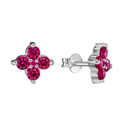 Ohrringe Kleeblatt Lore 925 Sterling Silber Rot Zirkonia