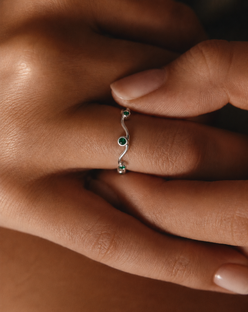 Ring "Senta" aus 925 Sterling Silber mit grünem Zirkonia