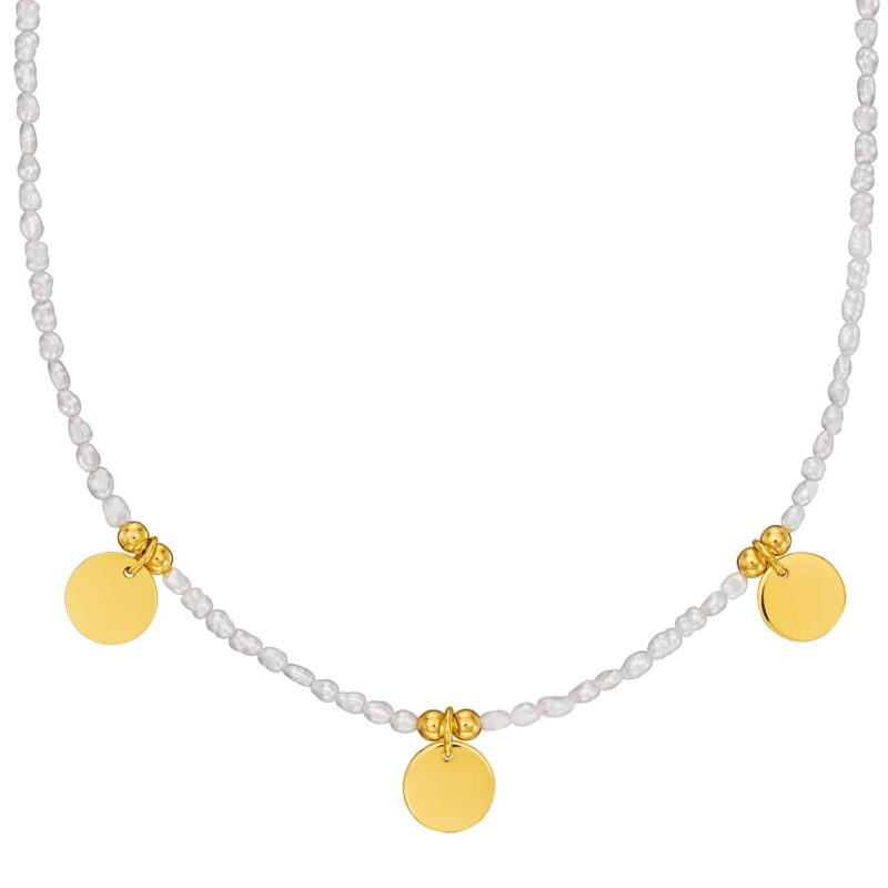 Kugelkette „Anthea“ mit Süßwasserperlen aus 925er Sterling Silber, goldplattiert