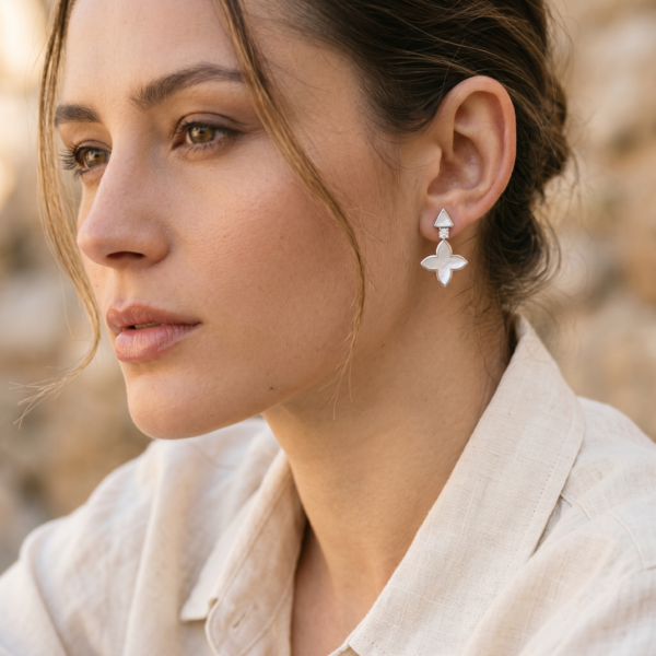 Ohrringe „Coslada Geo“ mit Perlmutt & Zirkonia aus 925er Sterling Silber