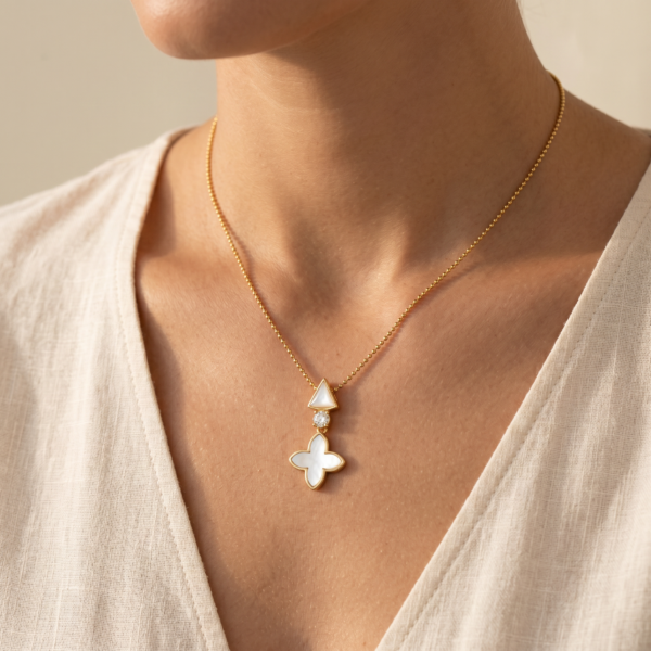 Alternative view of Kette „Coslada Geo“ mit Perlmutt & Zirkonia aus 925er Sterling Silber, goldplattiert