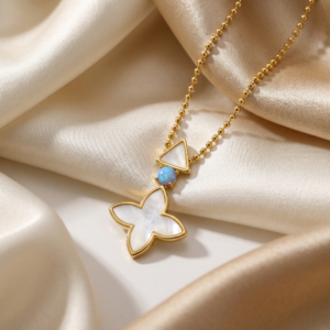 Kette „Coslada Geo“ mit Perlmutt & blauem Opal aus 925er Sterling Silber, goldplattiert