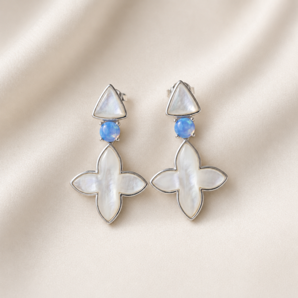 Ohrringe „Coslada Geo“ mit Perlmutt & blauem Opal aus 925er Sterling Silber