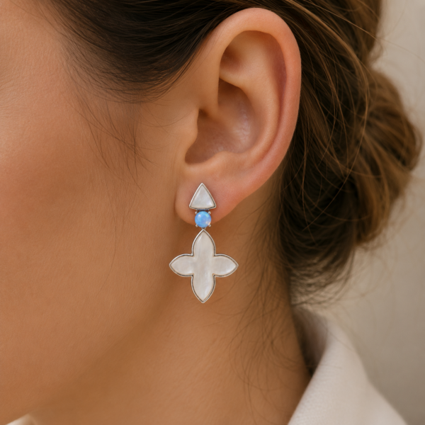 Ohrringe „Coslada Geo“ mit Perlmutt & blauem Opal aus 925er Sterling Silber