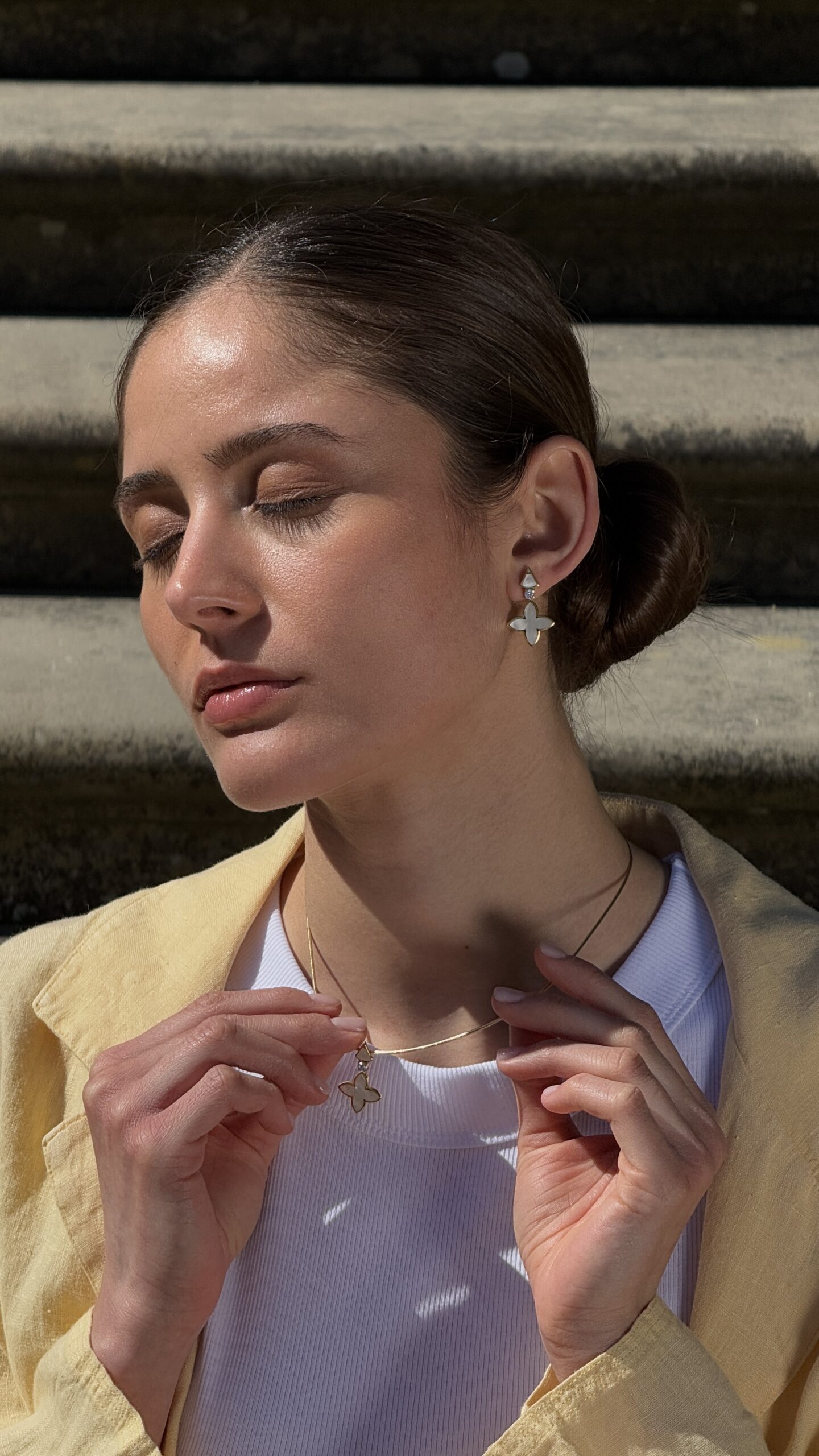 Ohrringe Coslada Geo Perlmutt Zirkonia 925 Sterling Silber goldplattiert