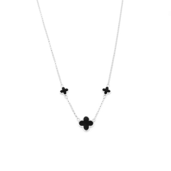 Kette „New York“ mit Onyx im 3er-Blütenmotiv aus 925er Sterling Silber