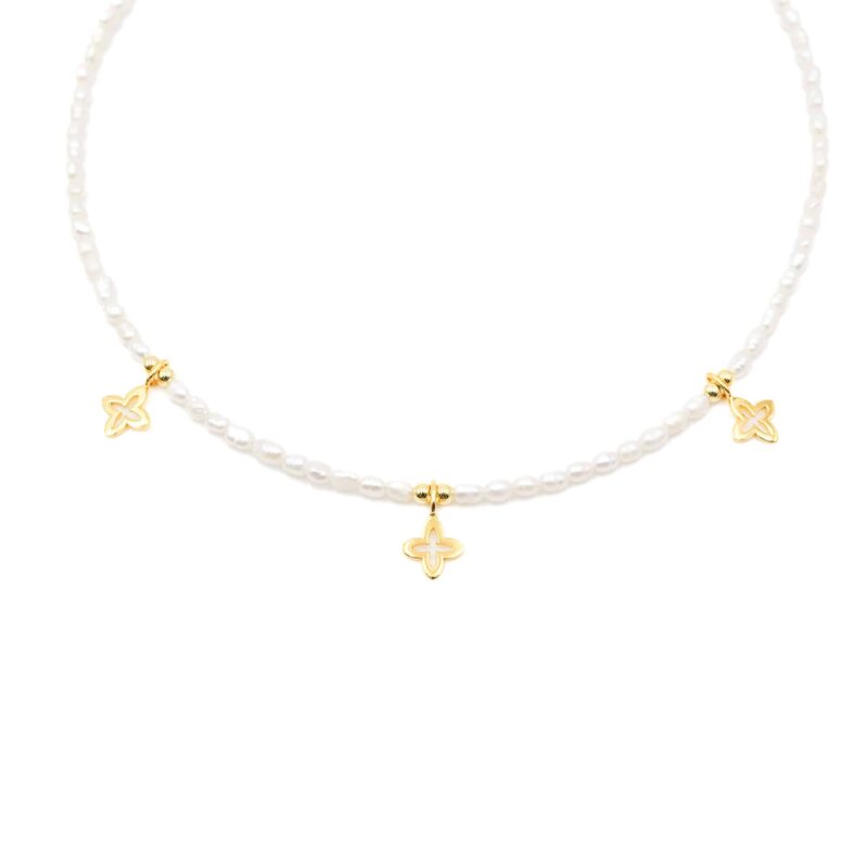 Mini-Kugelkette „Coslada“ mit 3er-Anhänger aus Süßwasserperlen aus 925er Sterling Silber, goldplattiert