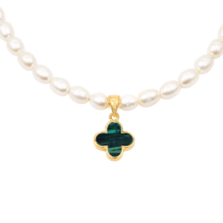 New York Malachit Kugelkette Süsswasserperlen mit 925 Sterling Silber goldplattiert