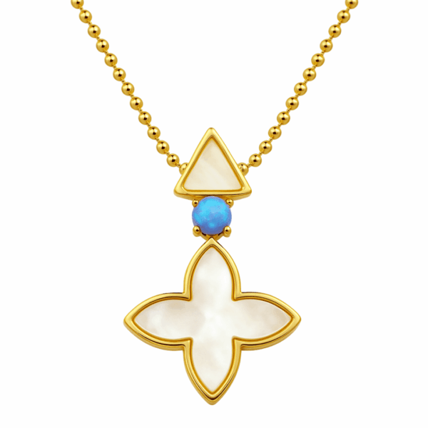 Kette „Coslada Geo“ mit Perlmutt & blauem Opal aus 925er Sterling Silber, goldplattiert