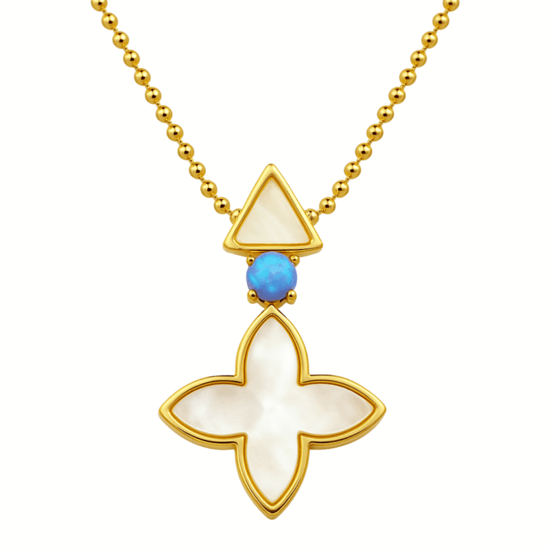 Kette „Coslada Geo“ mit Perlmutt & blauem Opal aus 925er Sterling Silber, goldplattiert