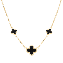 Kette New York Onyx 3er Blüte 925 Silber goldplattiert