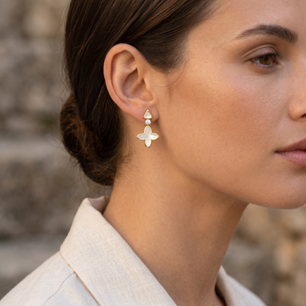 Ohrringe „Coslada Geo“ mit Perlmutt & Zirkonia aus 925er Sterling Silber, goldplattiert