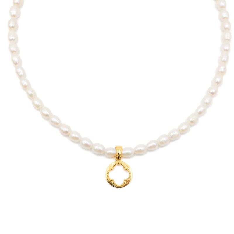 Kugelkette „Paros“ mit Süßwasserperlen aus 925er Sterling Silber, goldplattiert