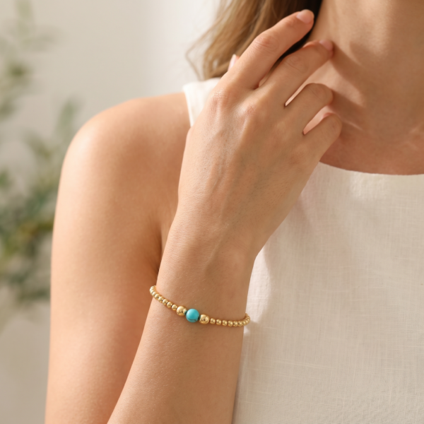 Beadsarmband „Luma“ mit Edelstein aus 925er Sterling Silber, goldplattiert