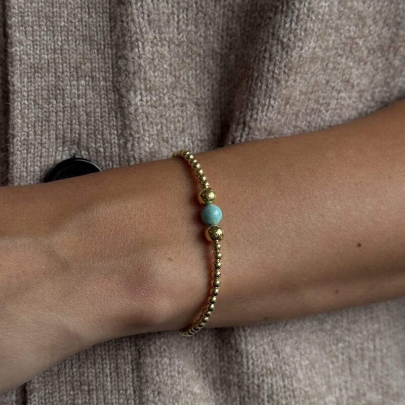 Beadsarmband „Luma“ mit Edelstein aus 925er Sterling Silber, goldplattiert