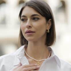 Coslada Kugelkette Süsswasserperlen mit 925 Sterling Silber goldplattiert