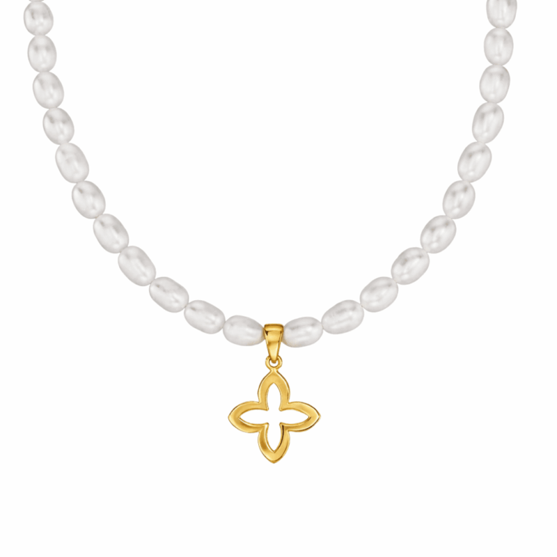 Kugelkette „Coslada“ mit Süßwasserperlen aus 925er Sterling Silber, goldplattiert