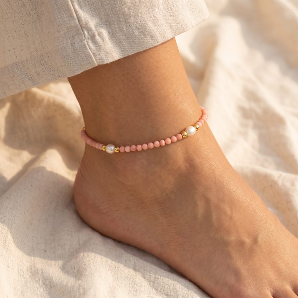 Kugelfußkette „Rosalie“ mit Edelstein aus 925er Sterling Silber, goldplattiert