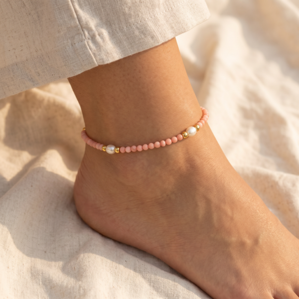 Kugelfußkette „Rosalie“ mit Edelstein aus 925er Sterling Silber, goldplattiert