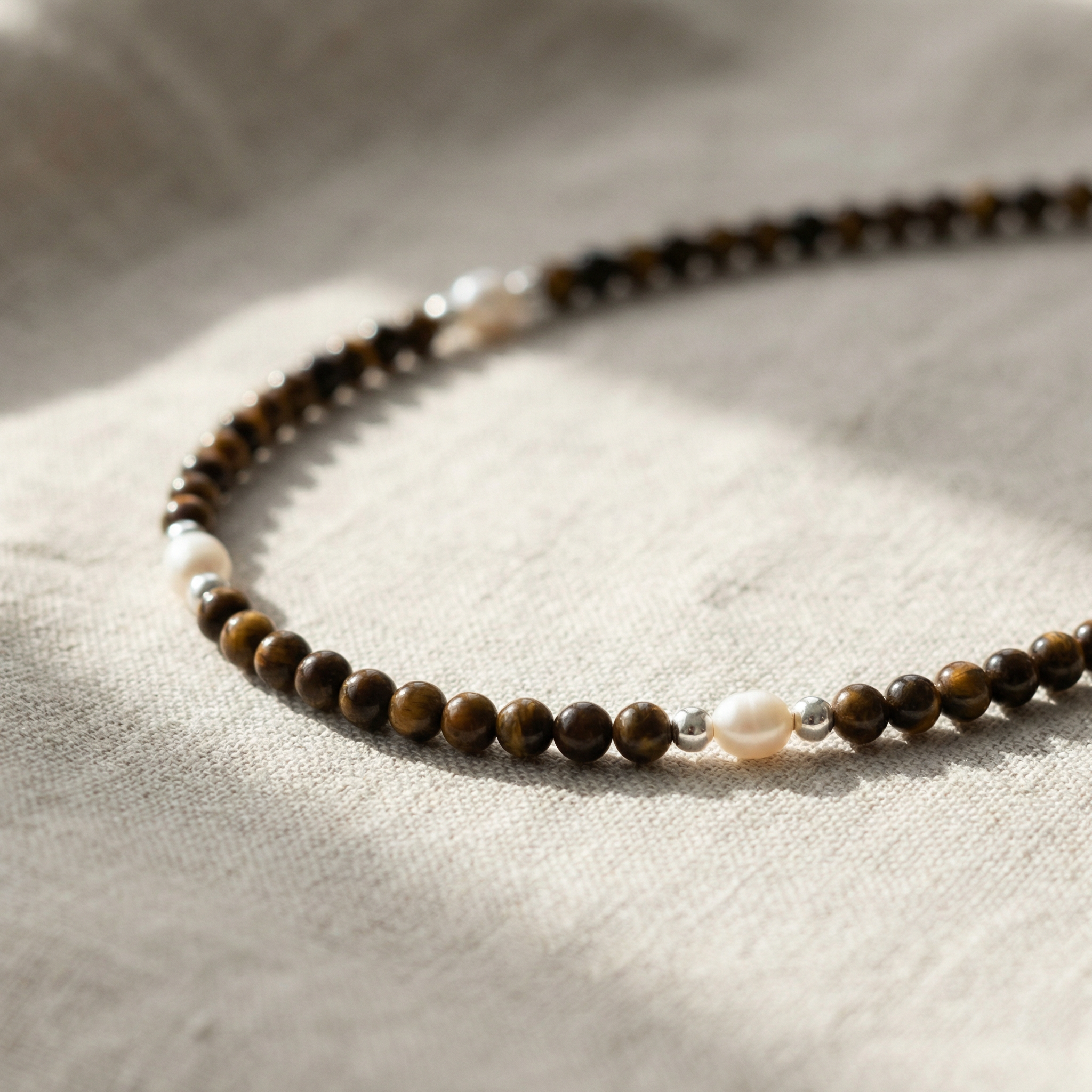 Kugelkette „Josefa“ aus 925er Sterling Silber mit Perlen und Edelstein