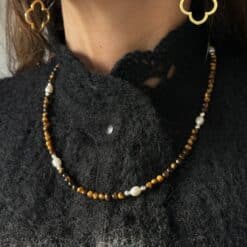 Josefa Perlen Kugelkette Edelstein mit 925 Sterling Silber