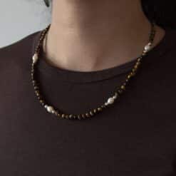 Josefa Perlen Kugelkette Edelstein mit 925 Sterling Silber