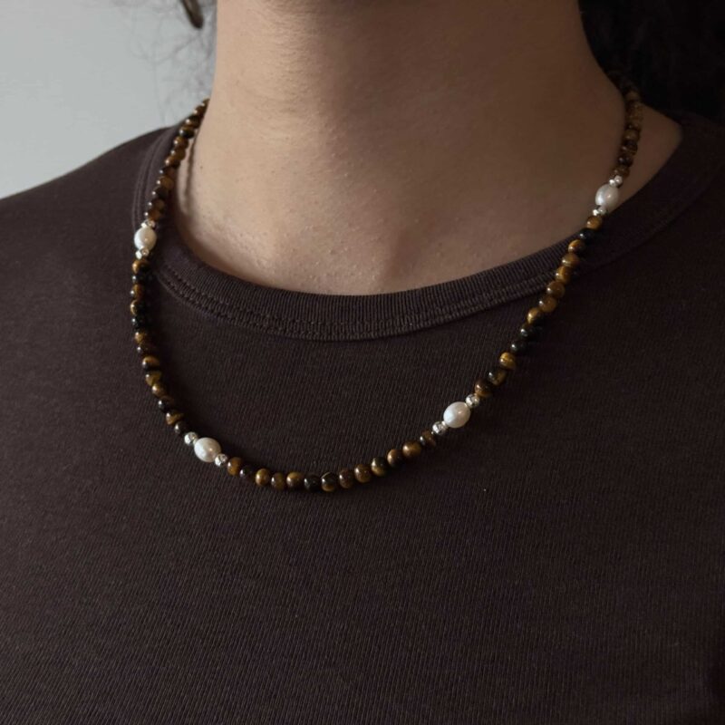 Kugelkette „Josefa“ aus 925er Sterling Silber mit Perlen und Edelstein