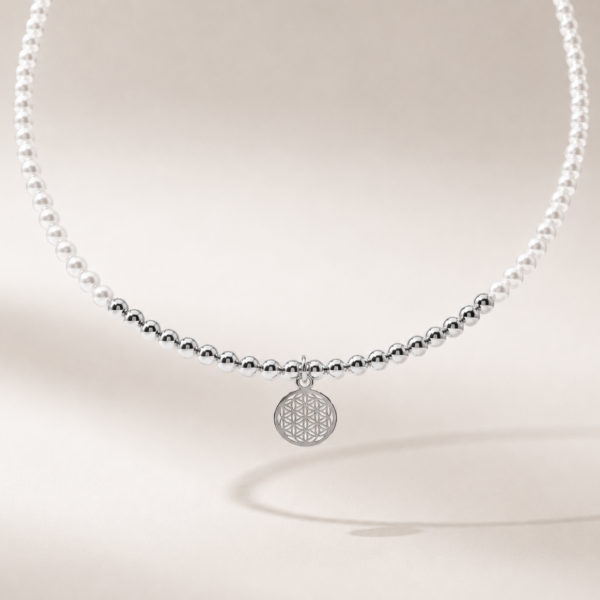 Kugelkette „Alexa“ mit Muschelkernperlen aus 925er Sterling Silber