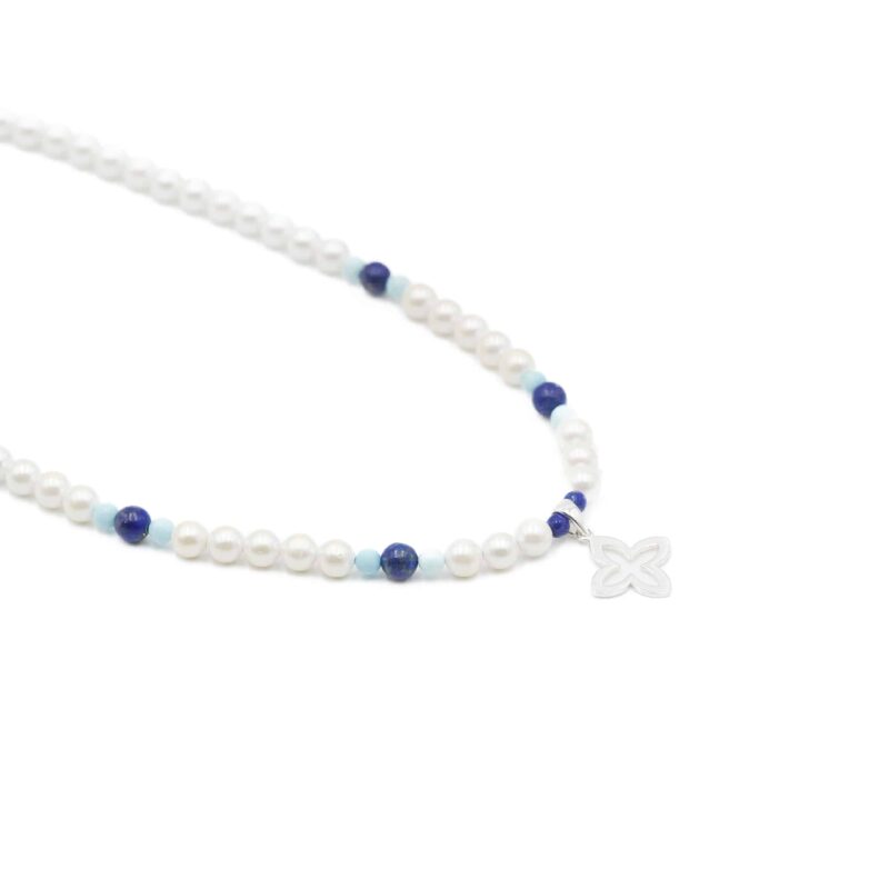 Kugelkette „Coslada Azul“ mit Muschelkernperlen aus 925er Sterling Silber