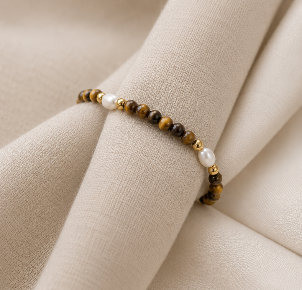 Kugelarmband „Josefa“ mit Edelstein aus 925er Sterling Silber, goldplattiert