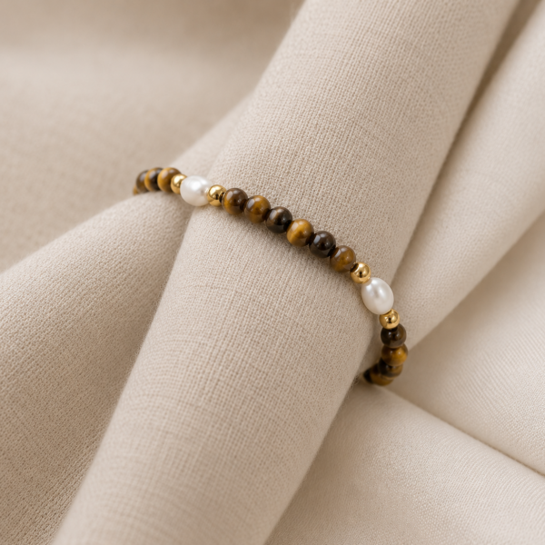 Kugelarmband „Josefa“ mit Edelstein aus 925er Sterling Silber, goldplattiert
