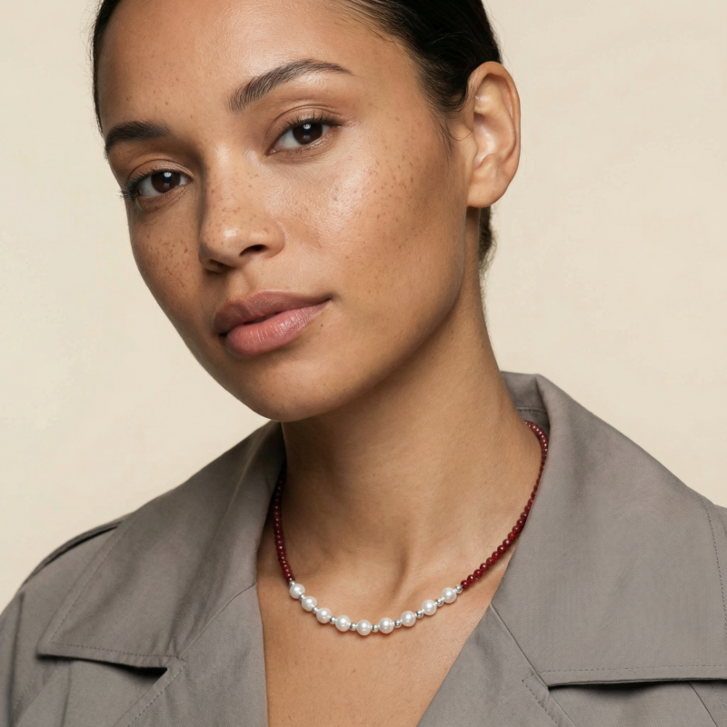 Perlen-Kugelkette „Zoya“ mit Edelstein & 925er Sterling Silber