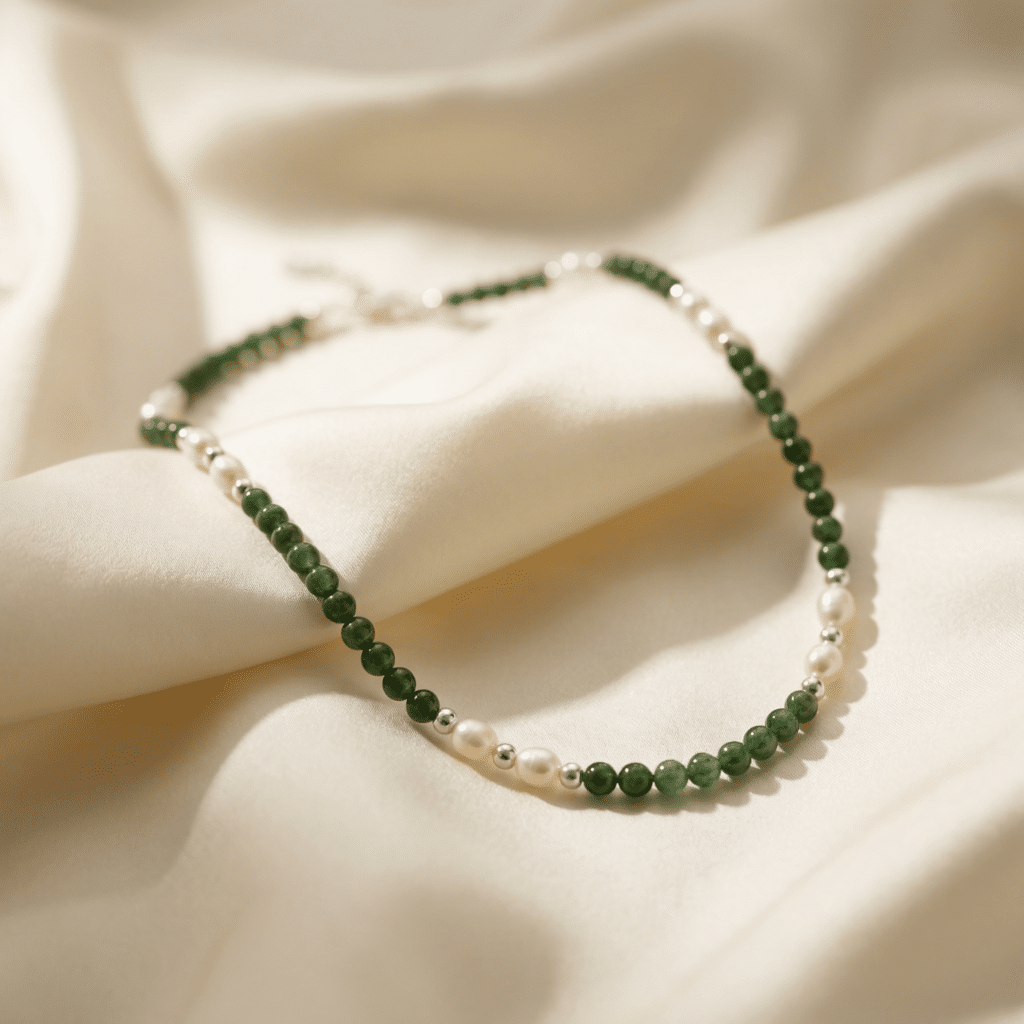 Perlen-Kugelkette „Anahita“ mit Edelstein aus 925er Sterling Silber