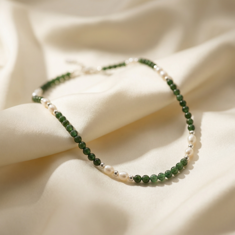 Perlen-Kugelkette „Anahita“ mit Edelstein aus 925er Sterling Silber