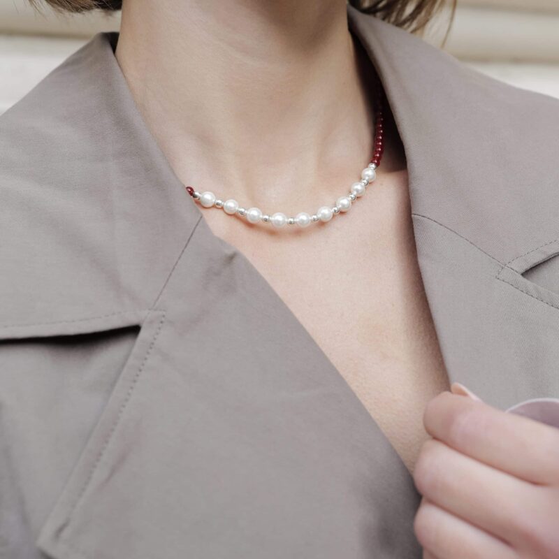 Perlen-Kugelkette „Zoya“ mit Edelstein & 925er Sterling Silber