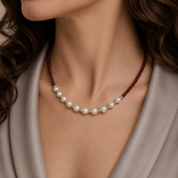 Perlen-Kugelkette „Zoya“ mit Edelstein & 925er Sterling Silber