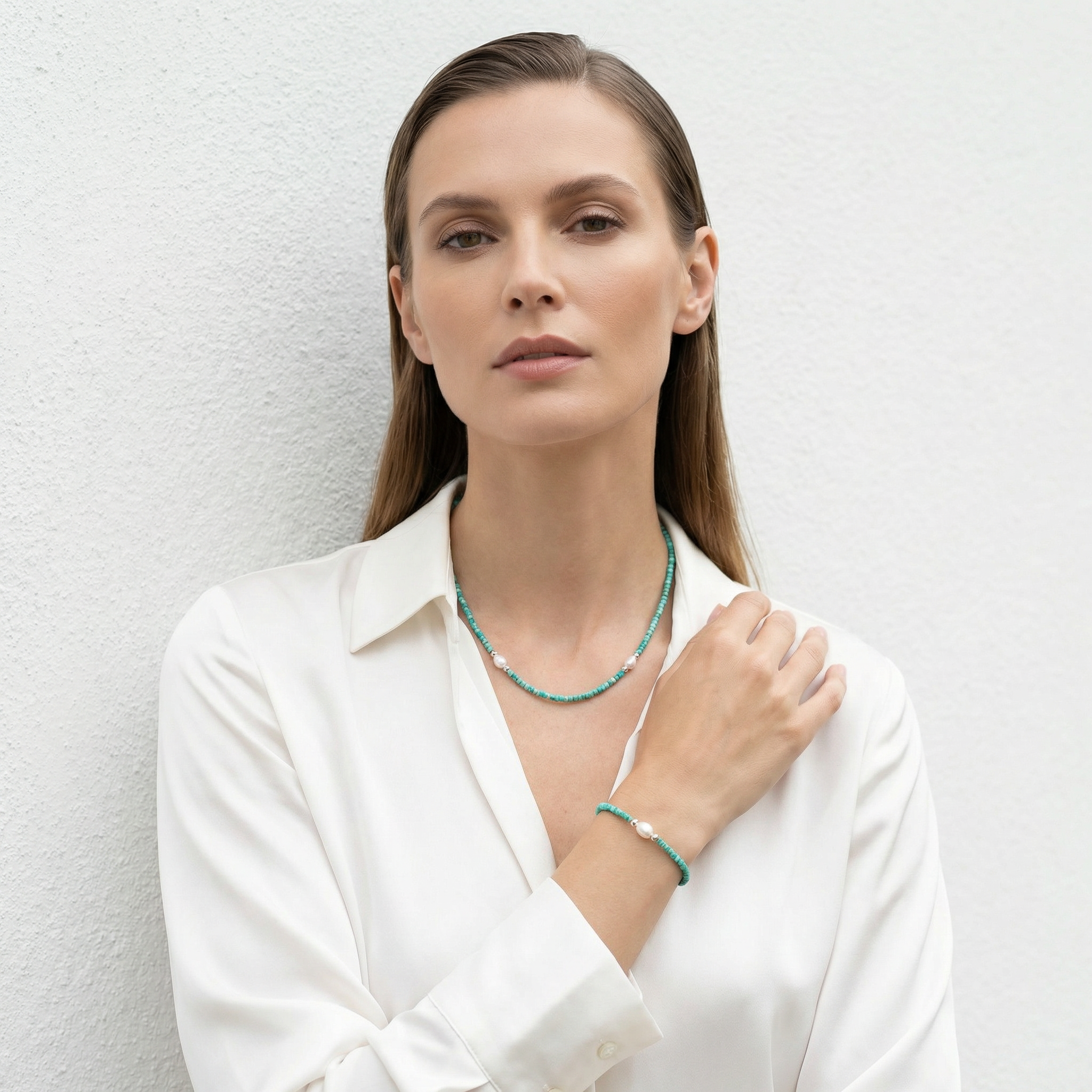 Kugelkette „Azzuro“ mit Süßwasserperlen aus 925er Sterling Silber – Bild 3