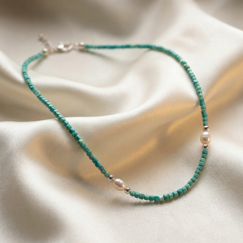 Kugelkette „Azzuro“ mit Süßwasserperlen aus 925er Sterling Silber