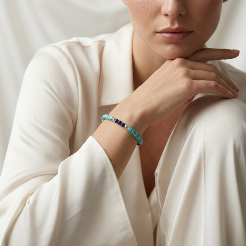 Kugelarmband „Blue Ocean“ mit Edelstein aus 925er Sterling Silber