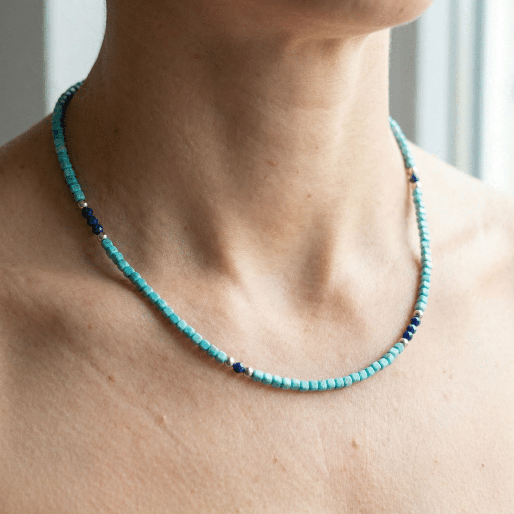 Kugelkette „Blue Ocean“ mit Edelstein aus 925er Sterling Silber