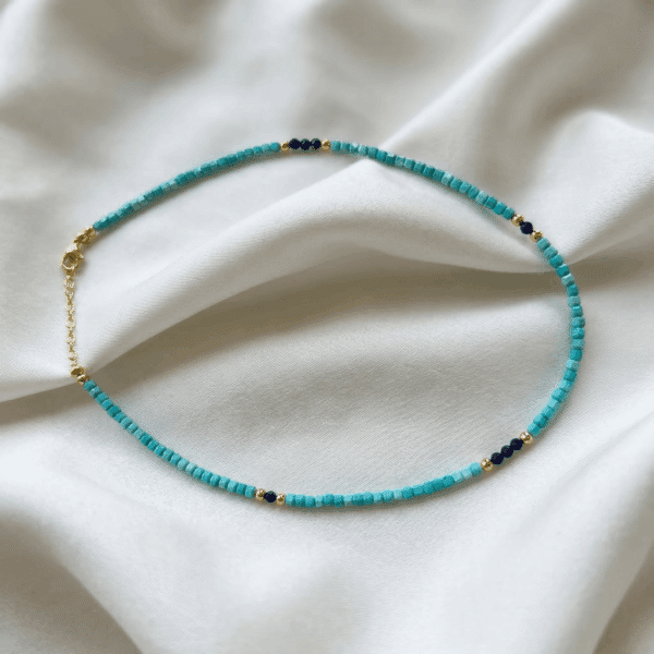 Kugelkette „Blue Ocean“ mit Edelstein aus 925er Sterling Silber, goldplattiert
