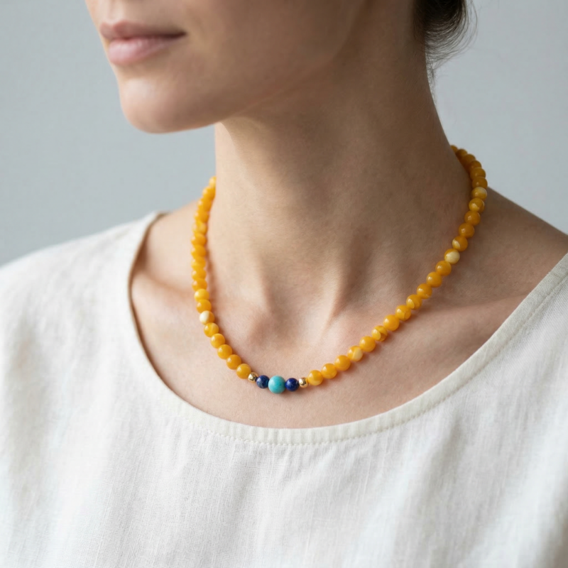 Kugelkette „Elinoro“ mit Edelstein aus 925er Sterling Silber, goldplattiert